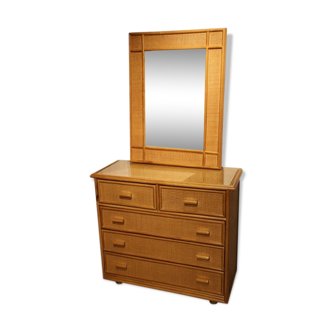 Dresser and its rattan mirror, 1960s