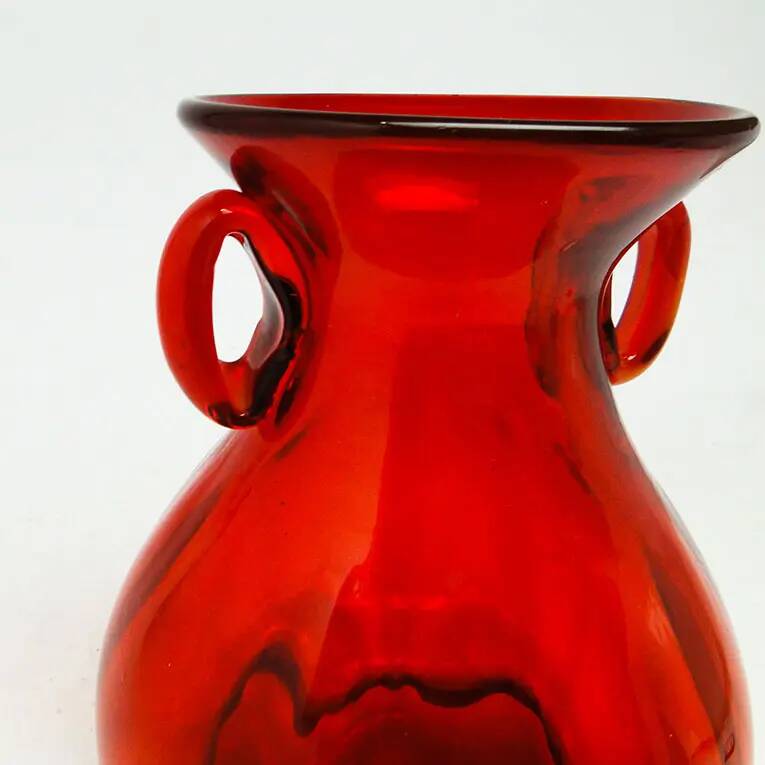 Mid-century modern vase, red glass, designed by J. Słuczan-Orkusz, Poland, 1970s