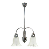 Chandelier en chrome et en verre floral des années 1950 par Elektroinstala Děčín