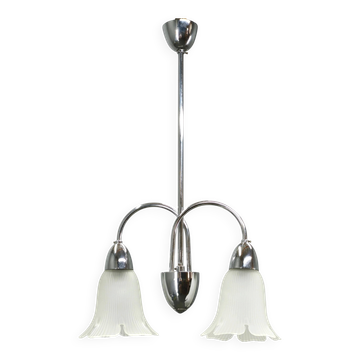 Chandelier en chrome et en verre floral des années 1950 par Elektroinstala Děčín