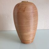 Vase ovoide soliflore en céramique beige vintage années 70