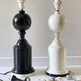 2 large black and white turned wood vintage lamp bases.