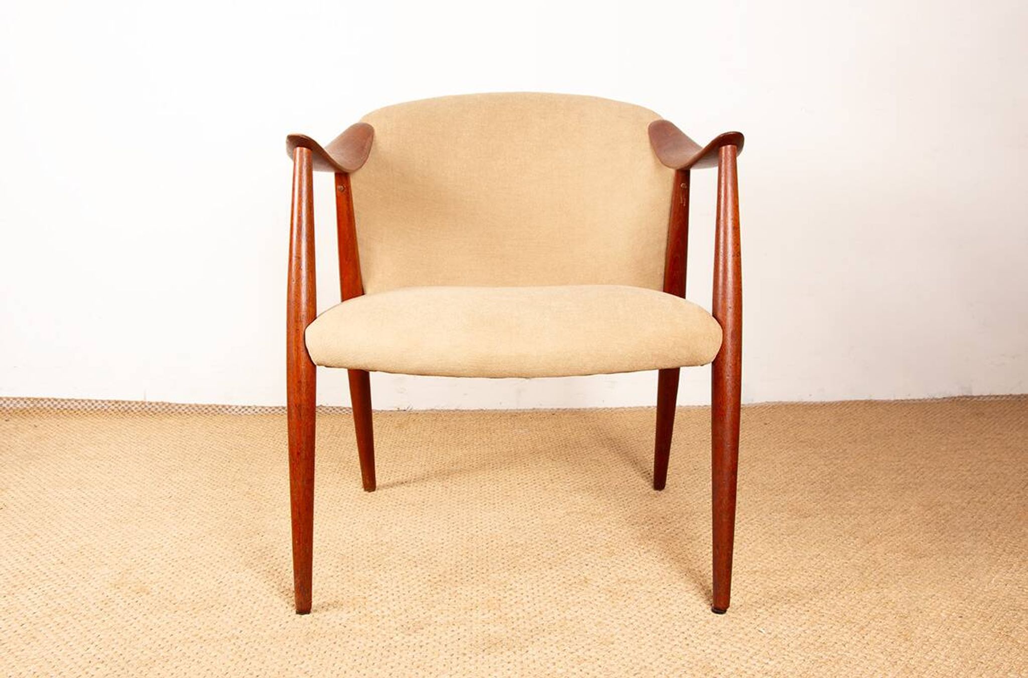 2 Scandinavian armchairs in teak and fabric, new, Gerhard Berg/Westnofa 1960.