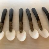 Six antique mother-of-pearl caviar spoons