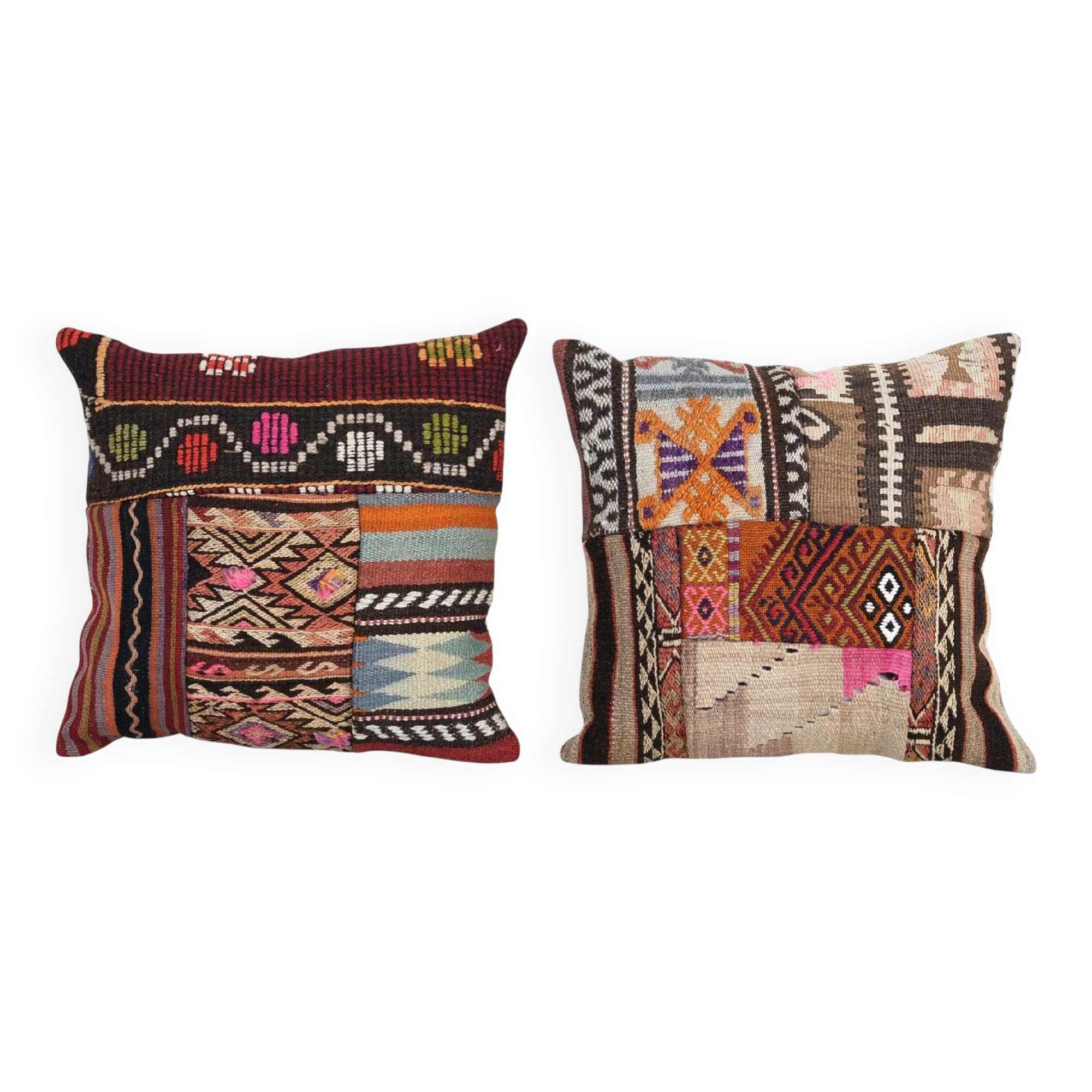 Set of 2 vintage kilim cushion covers 48x48 cm