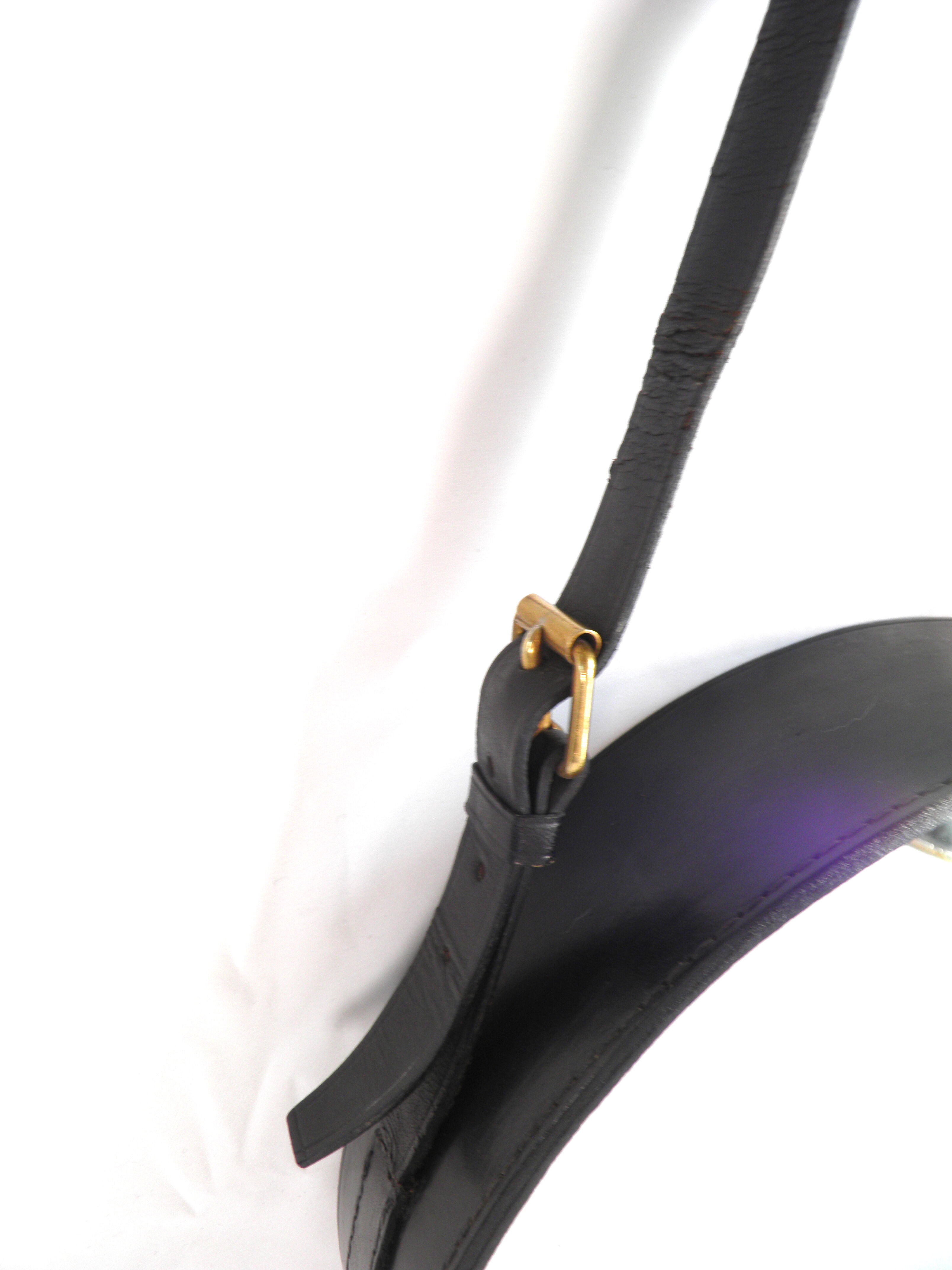 Circular mirror in black leather Jacques ADNET 1950