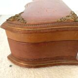 20th century leather jewelry and brass ornamentation box