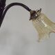 French Art Nouveau Leaf Detail Iron 3 Light Chandelier Amber Glass Shades