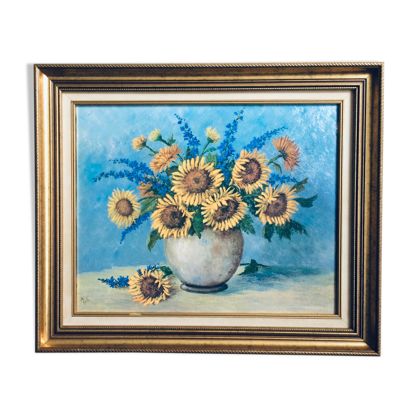 Oil on framed canvas Sunflower bouquet