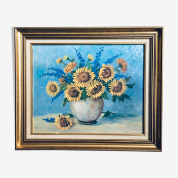 Huile sur toile encadrée Bouquet de tournesols