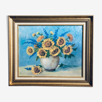 Oil on framed canvas Sunflower bouquet