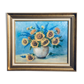 Oil on framed canvas Sunflower bouquet