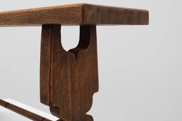 Banc rustique français en chêne massif, France, vers 1900