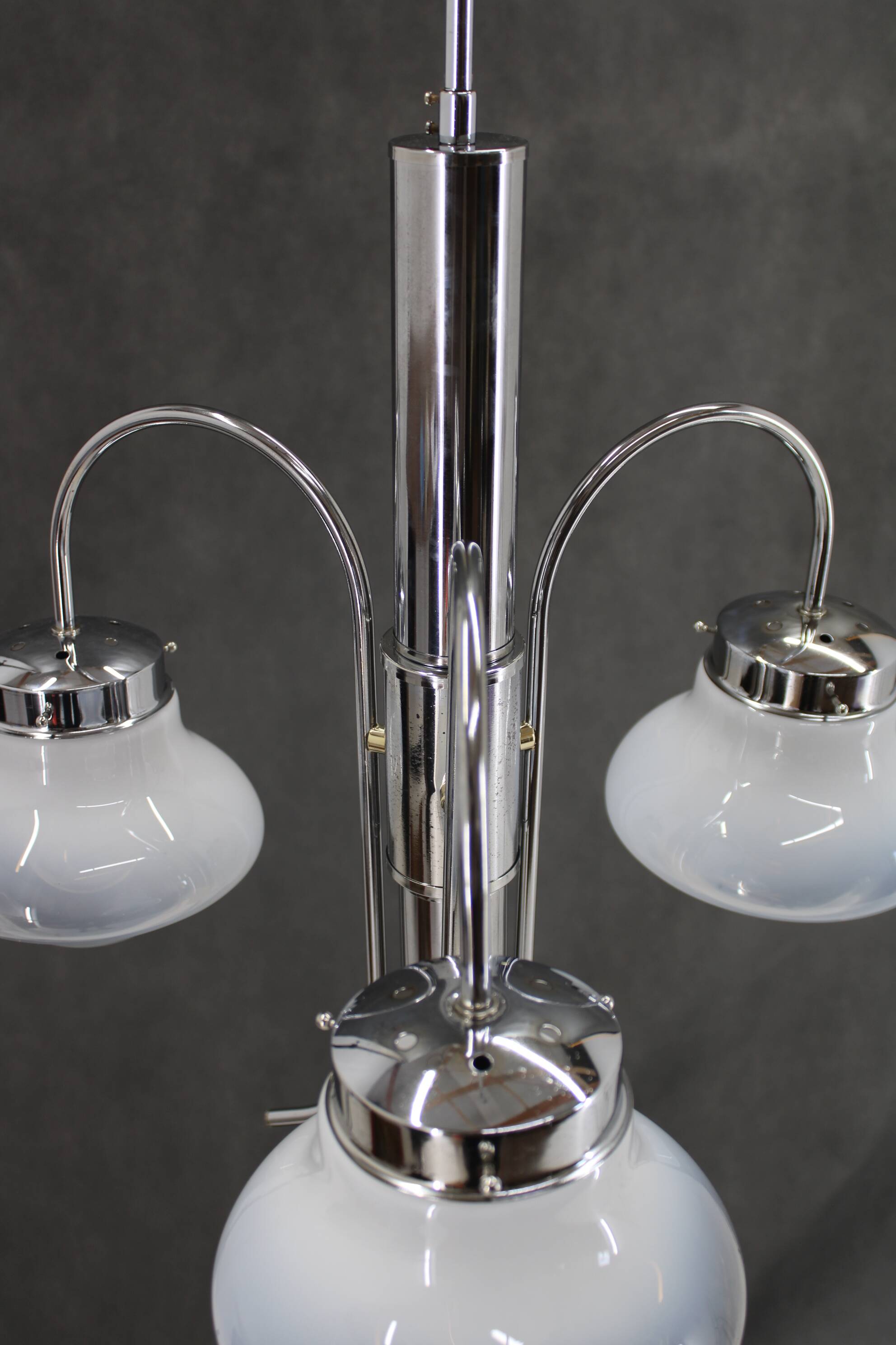1960s Chrome Plated Chandelier with Murano Glass,  Italy