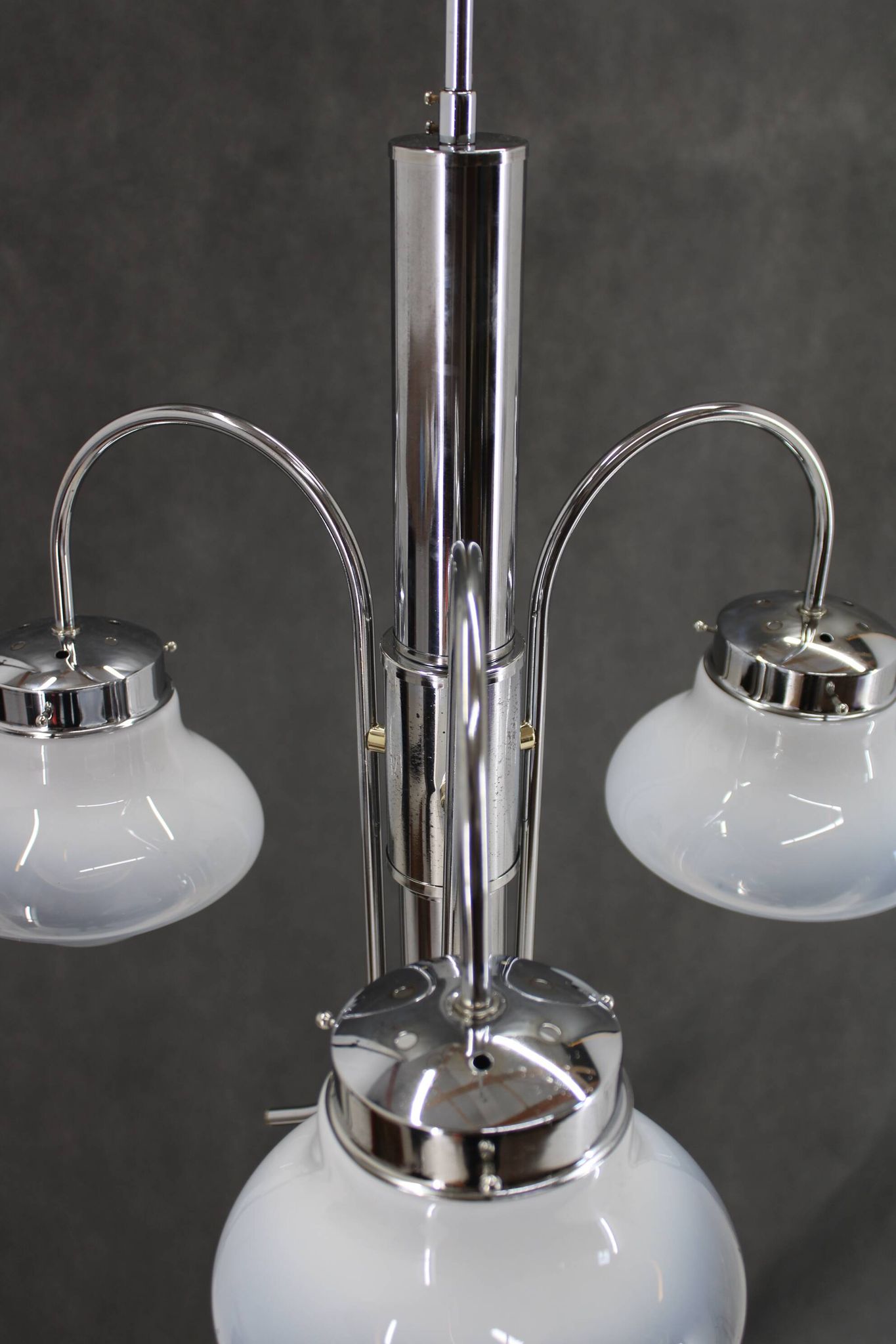 1960s Chrome Plated Chandelier with Murano Glass,  Italy