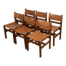 Série de 6 chaises vintage Maison Regain en cuir et bois, 1960