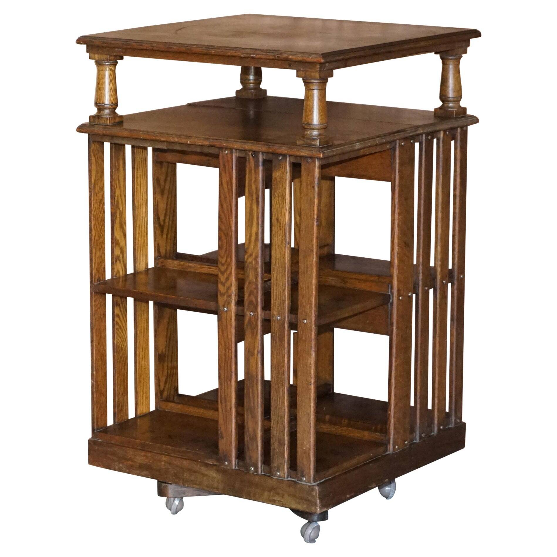 Victorian oak revolving library table circa 1880.