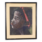 Peinture sur papier représentant une fille africaine Weyne 66x56cm