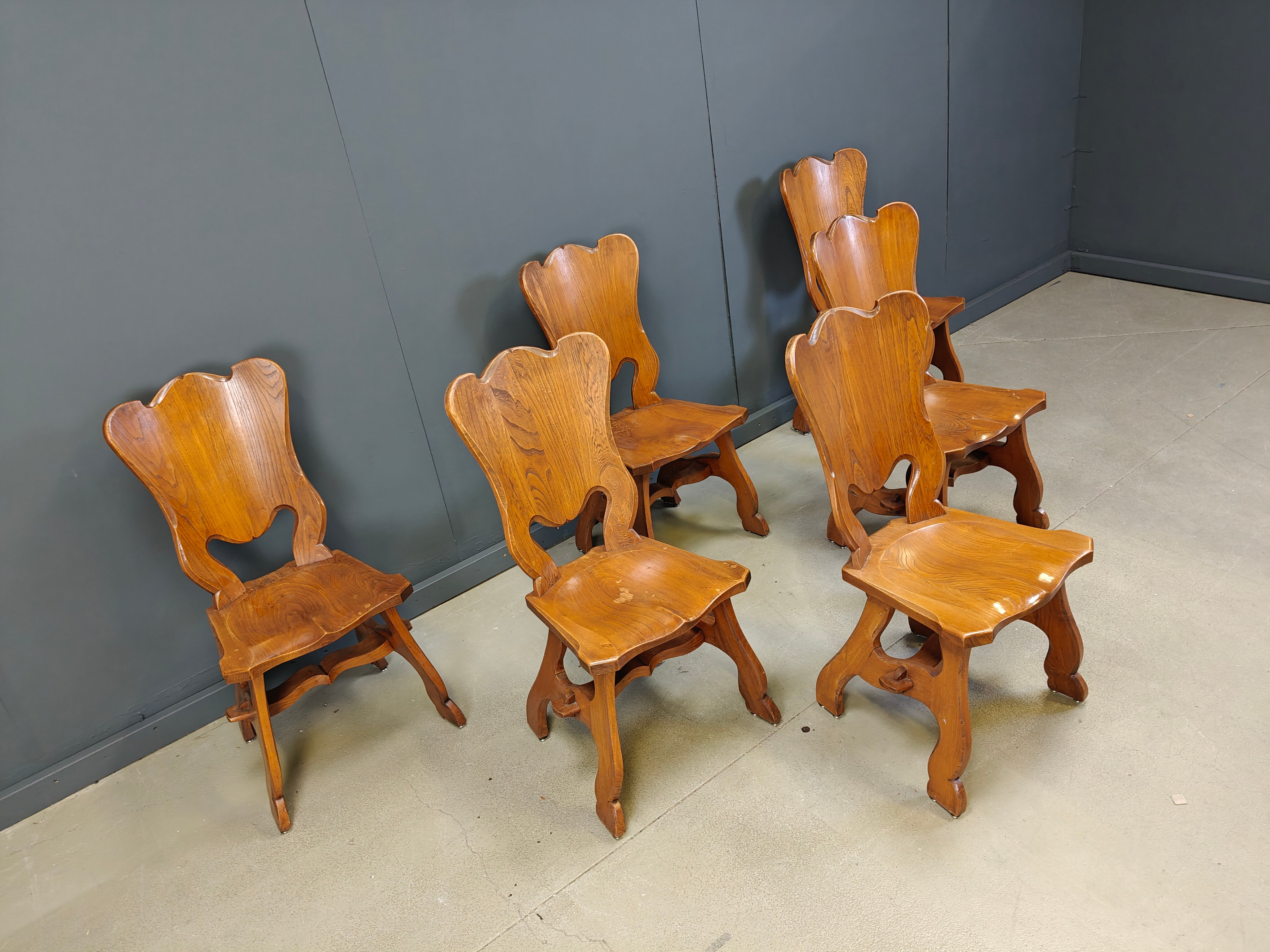 Brutalist oak dining chairs, Netherlands - 1960s