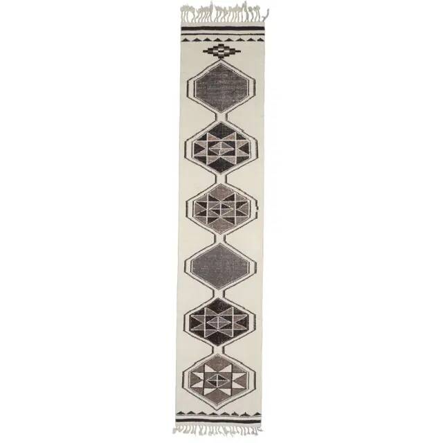 1970s Vintage Turkish Hand-Knotted Wool Cotton Beige Runner Rug 81x388