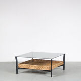 1960s Coffee table with wicker and smoked glass, Netherlands