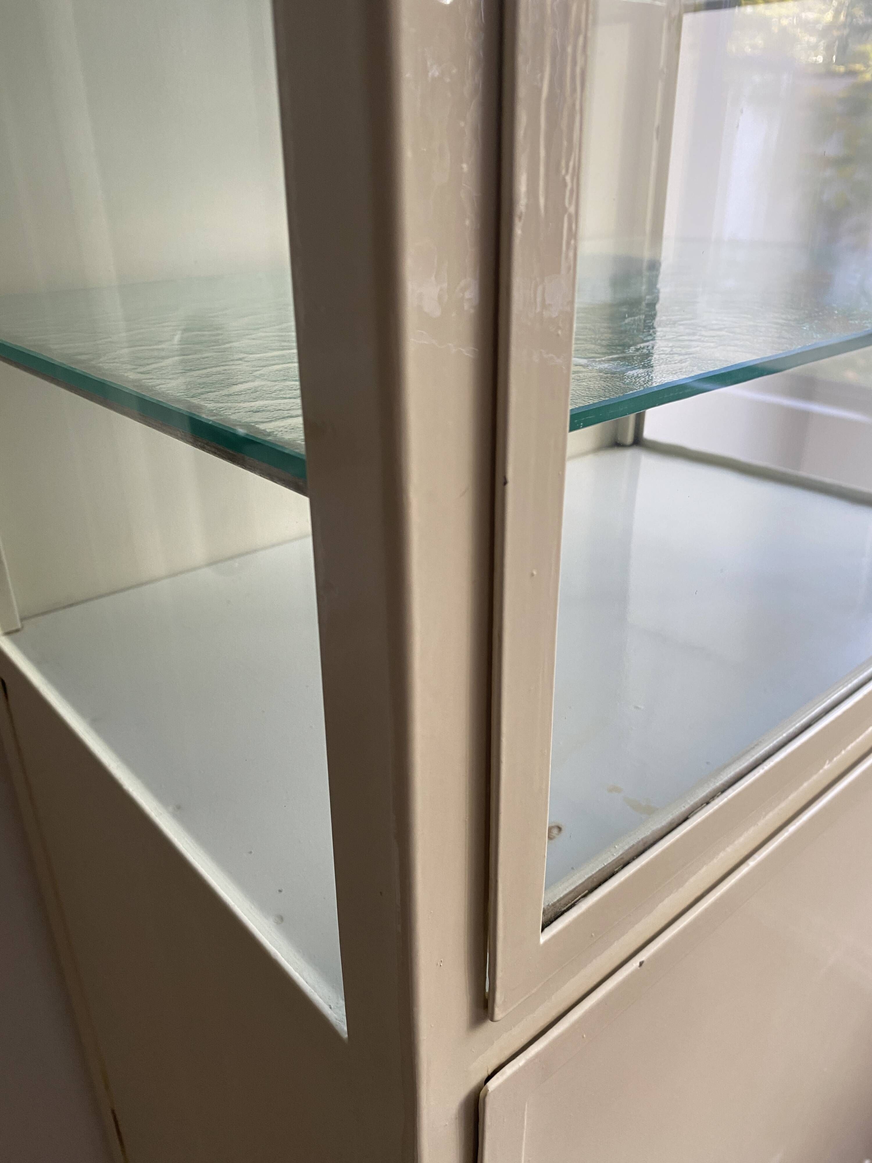 Vintage Parisian cabinet, metal display cabinet, small painted display cabinet