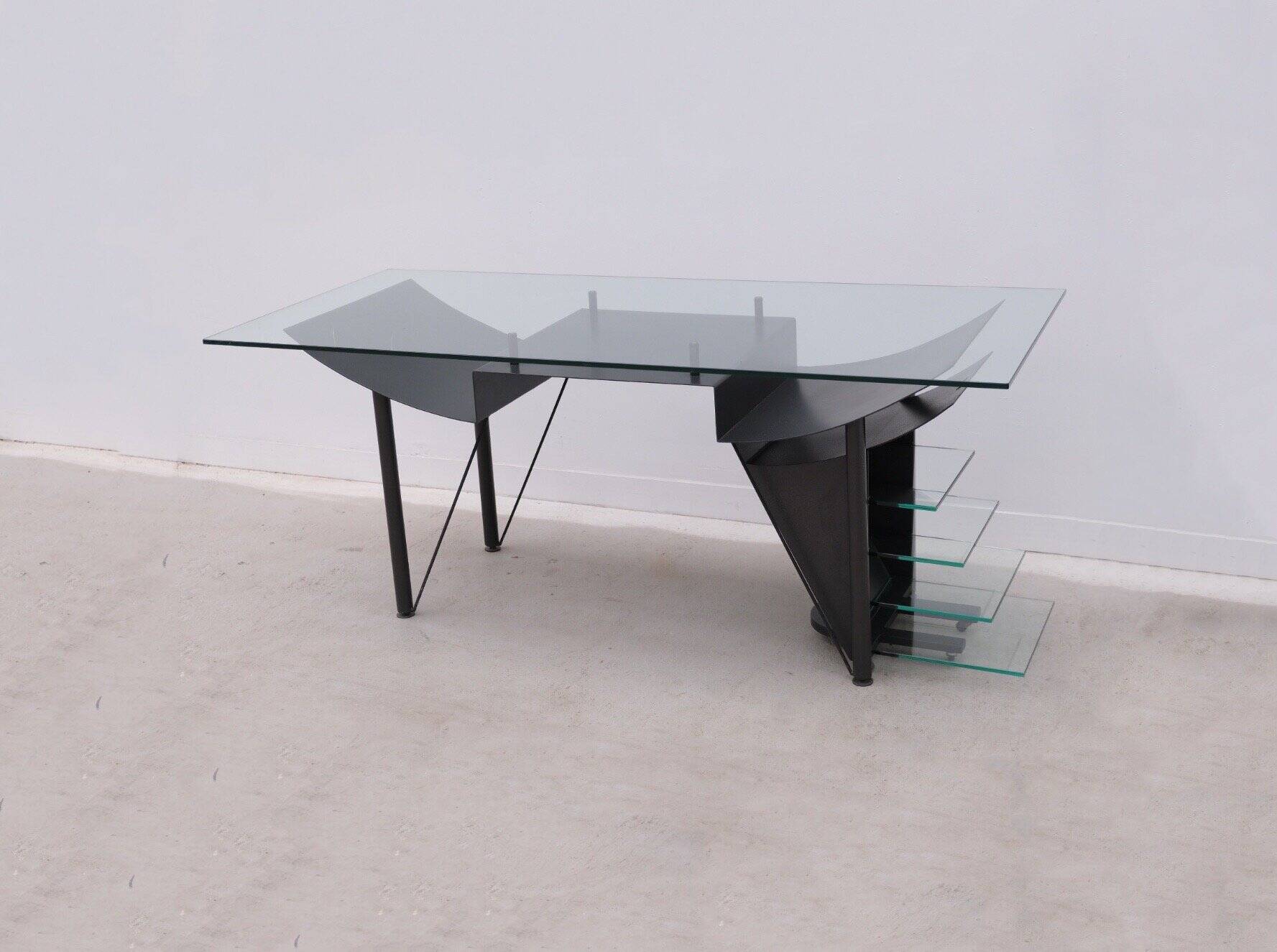 Desk and rolling block “007” by Hélène GALDINI for H. GALDINI, 1980