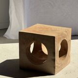 Coffee table, or openwork cubic stool in natural monoxyle mango wood H40.