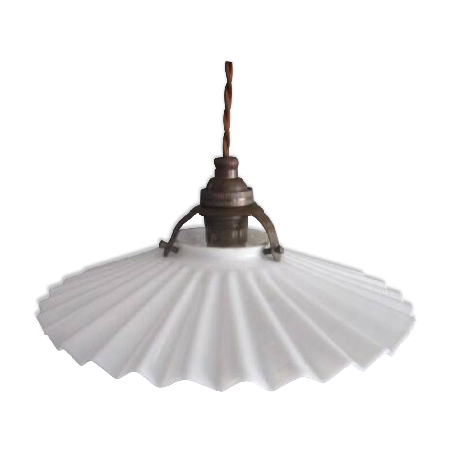 Old pendant light in pleated white opaline