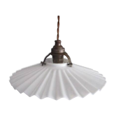Old pendant light in pleated white opaline