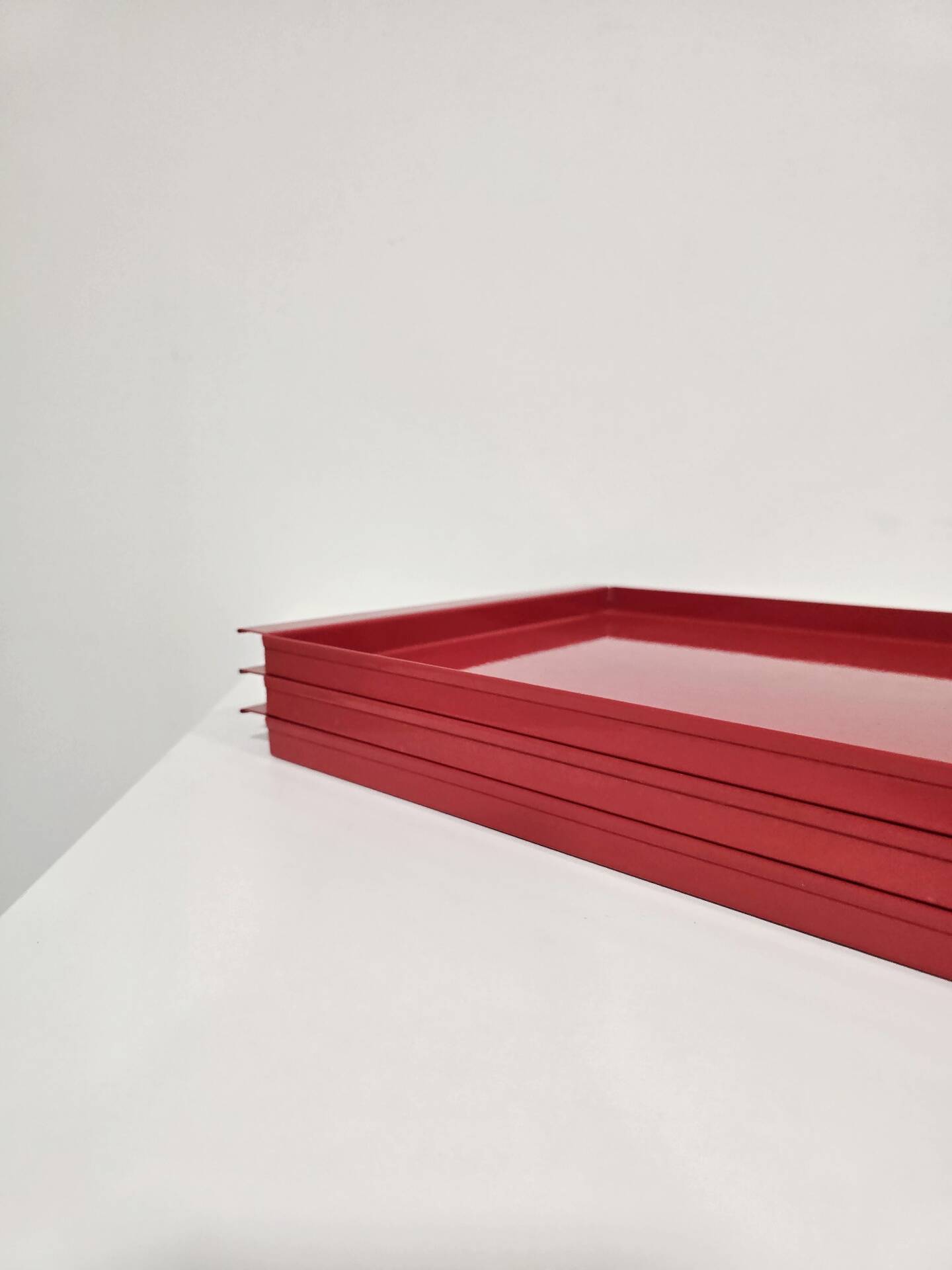 Vintage Italian Red Metal Trays / Mid-Century Modern Decorative Servin