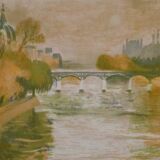 Paul COLLOMB: Paris, The Pont des Arts, signed original lithograph