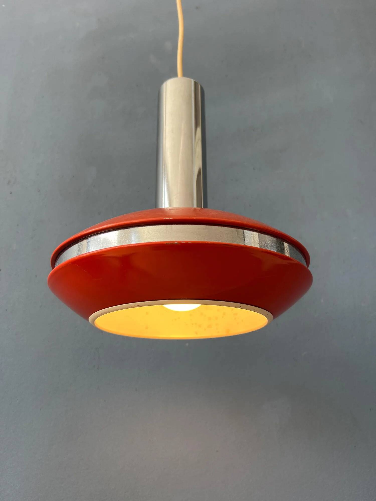 Small red and chrome space age pendant lamp