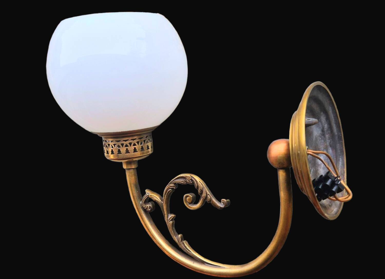 Pair of Napoleon III style brass and opaline wall lights