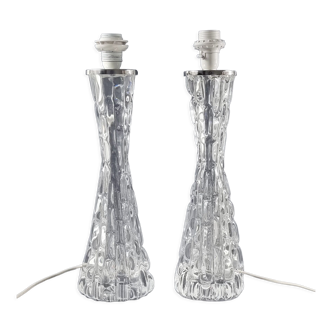 Paire de lampes de table en verre cristal par Carl Fagerlund pour Orrefors, Suède, 1960s