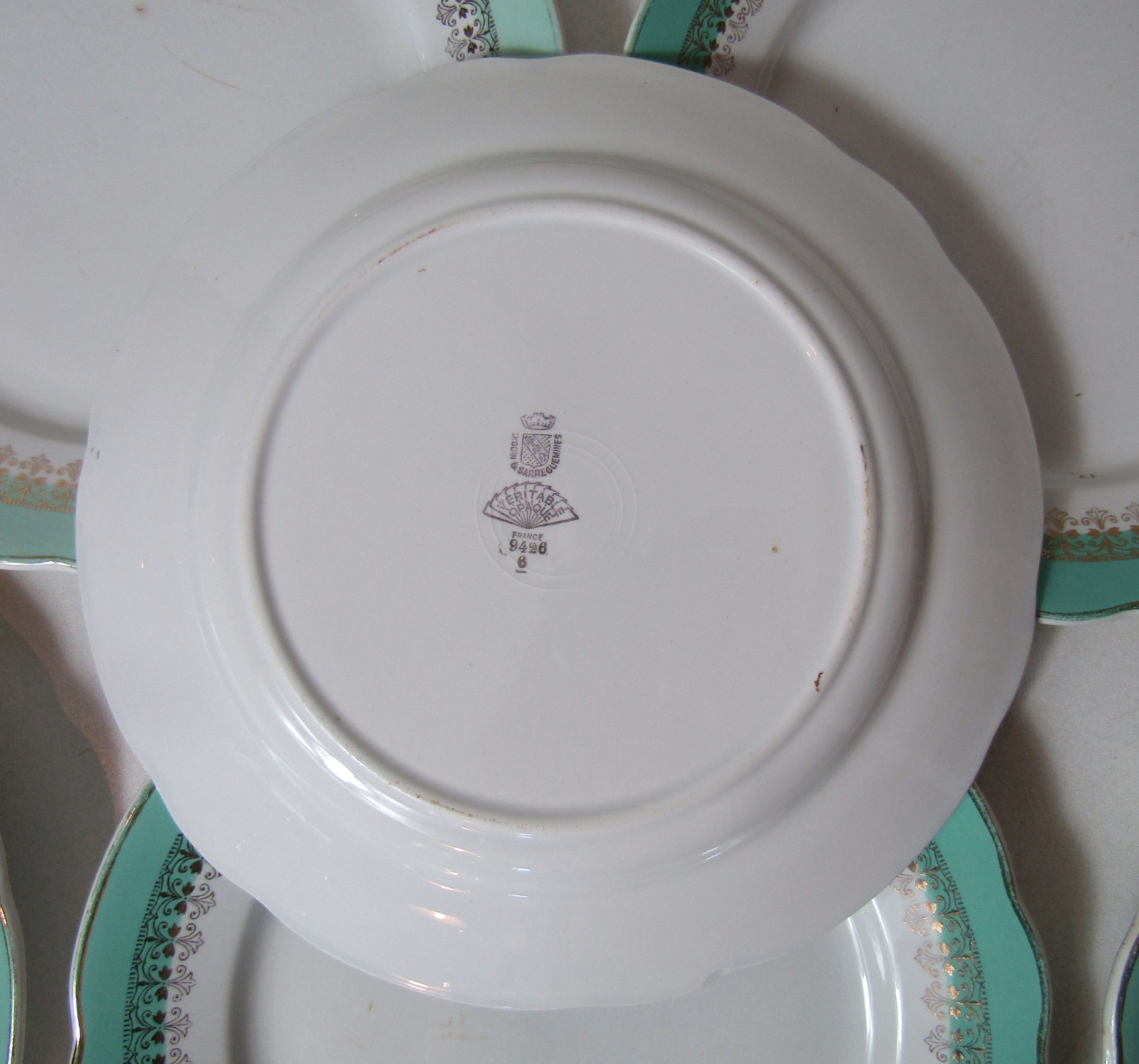 10 flat plates Digoin Sarreguemines mint gold