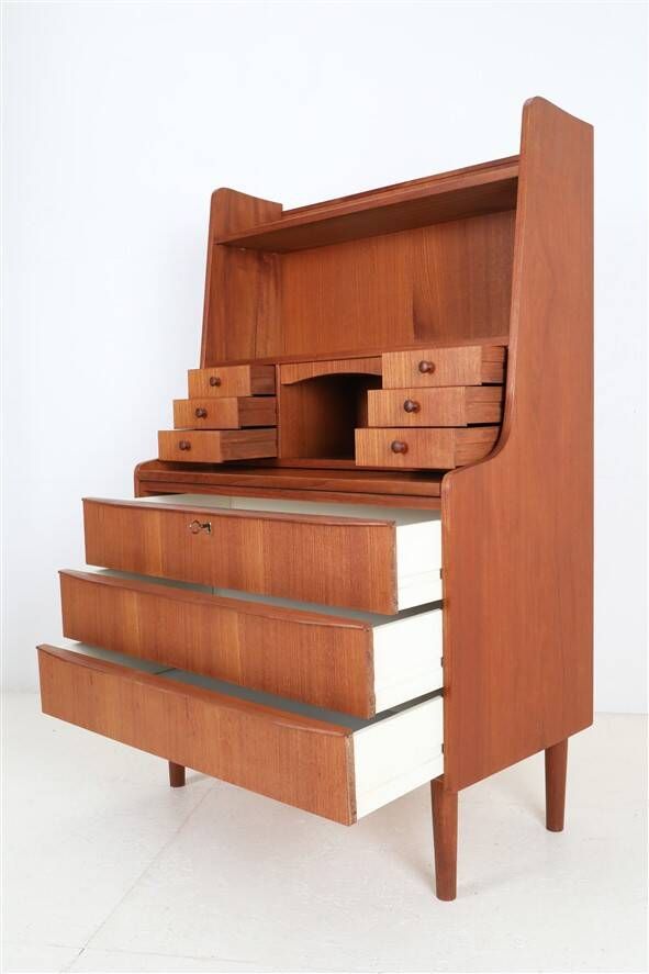 Tall mid-century teak secretary desk / Danish modern design / 1960s