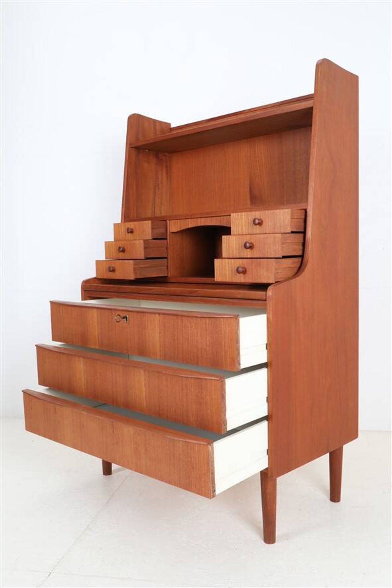 Tall mid-century teak secretary desk / Danish modern design / 1960s
