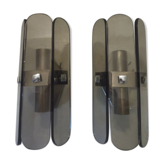 Pair of smoked glass sconces, cut-sided, 1960s