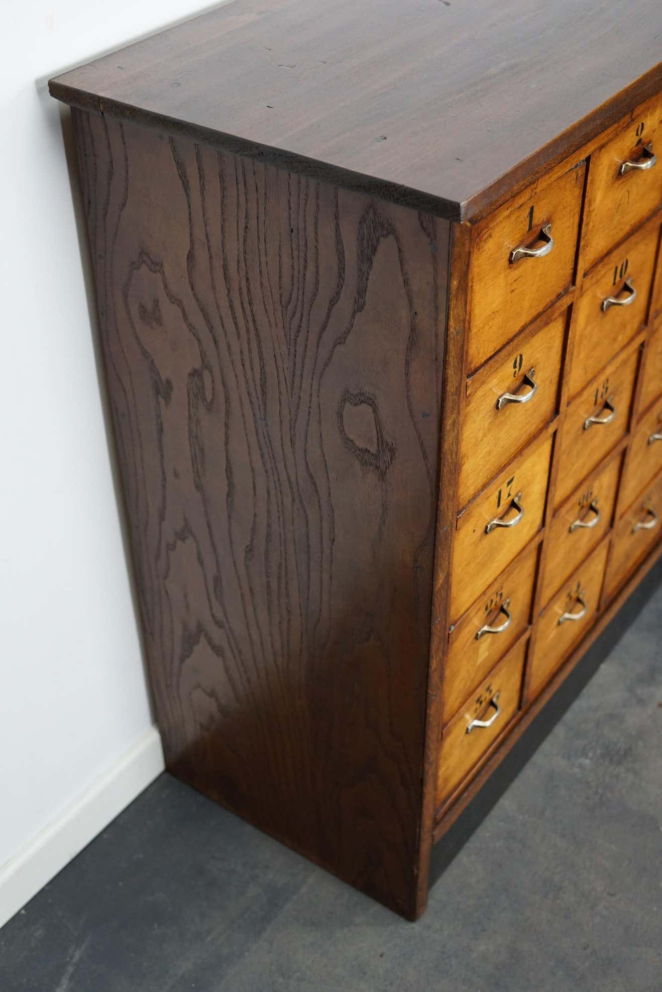Dutch industrial apothecary cabinet in beech and oak 1940s