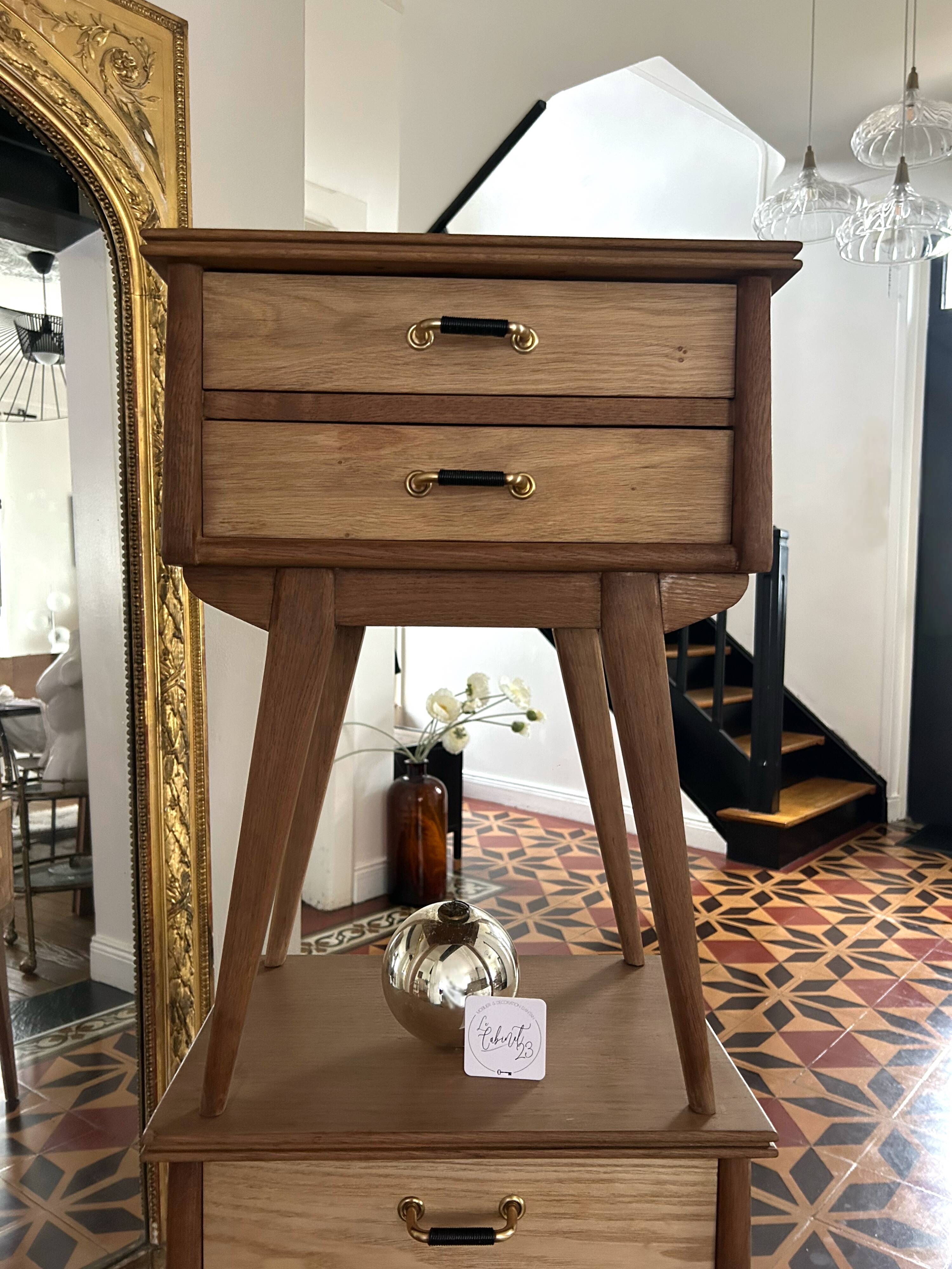 1950s bedside tables in solid oak