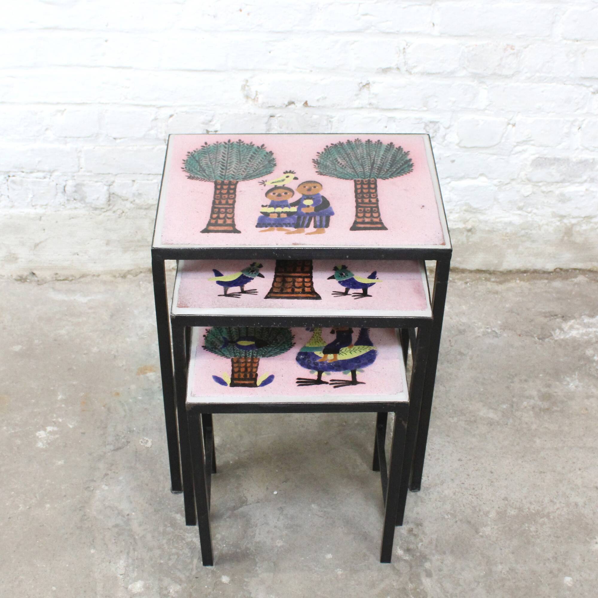 Nesting tables - metal and ceramic from Dour 1960