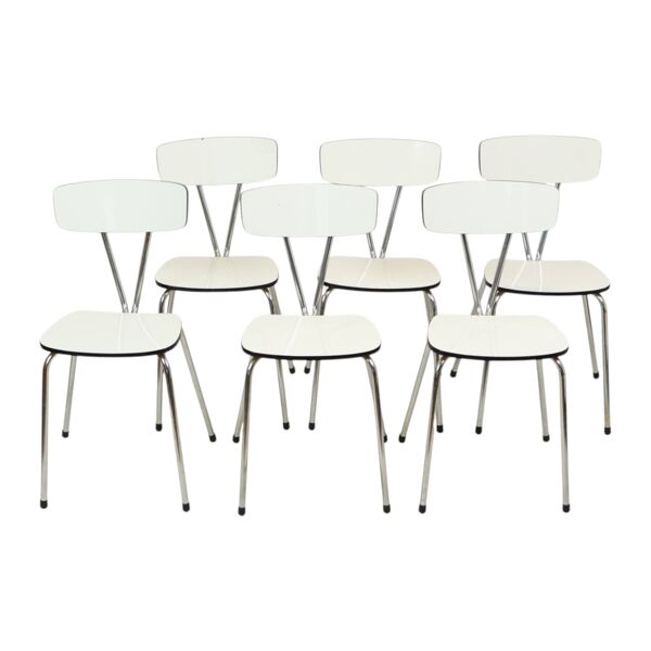 6 chaises en formica gris et chromées, années 60
