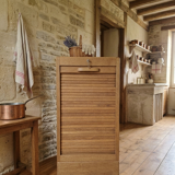 Solid oak filing cabinet with curtains