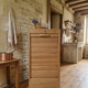Solid oak filing cabinet with curtains
