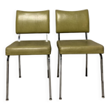 Pair of vintage design faux leather and chrome armchairs