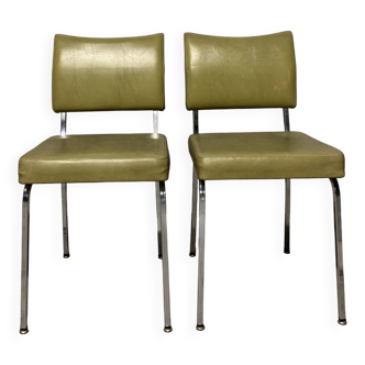 Pair of vintage design faux leather and chrome armchairs