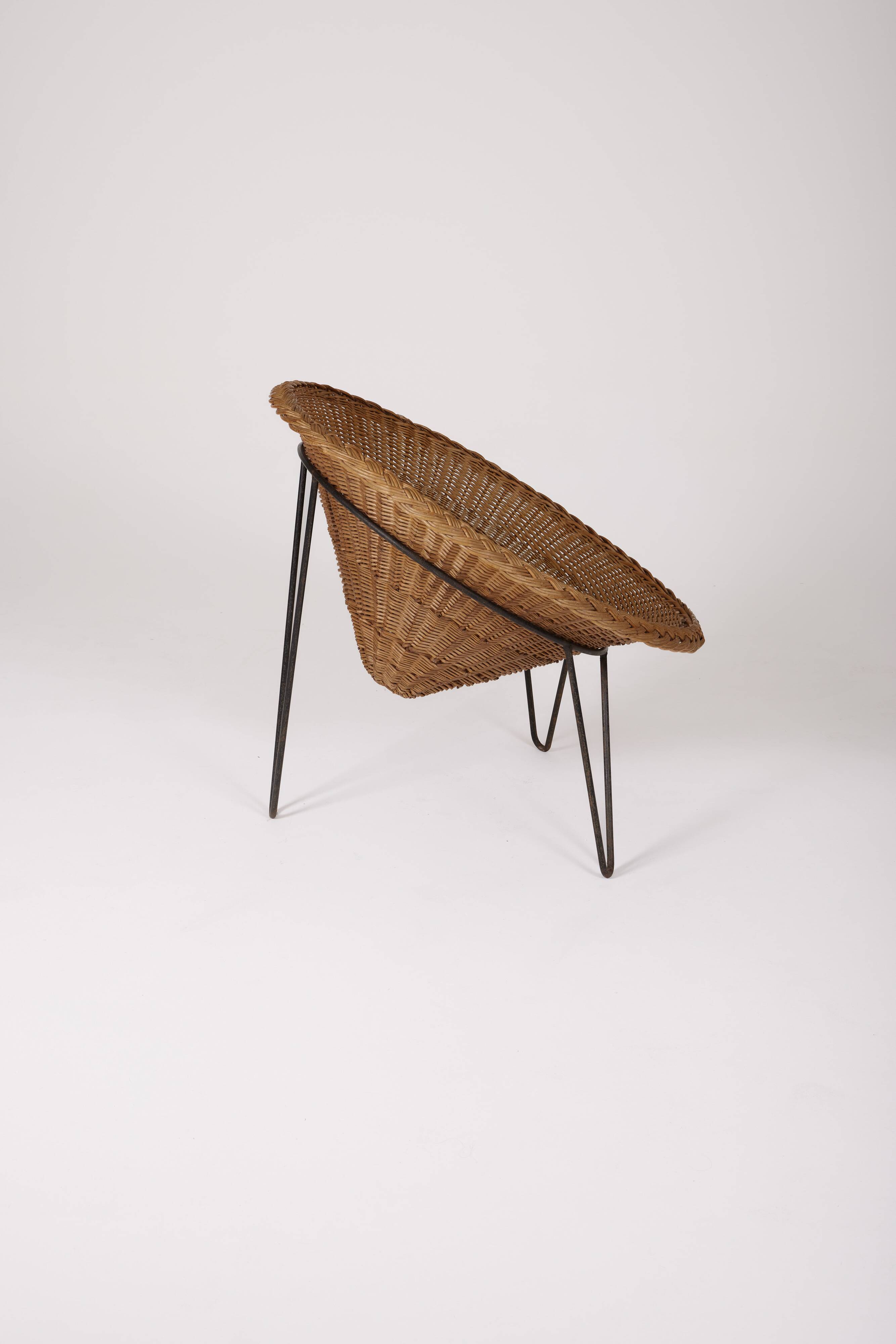 Rattan basket armchair, 1970s