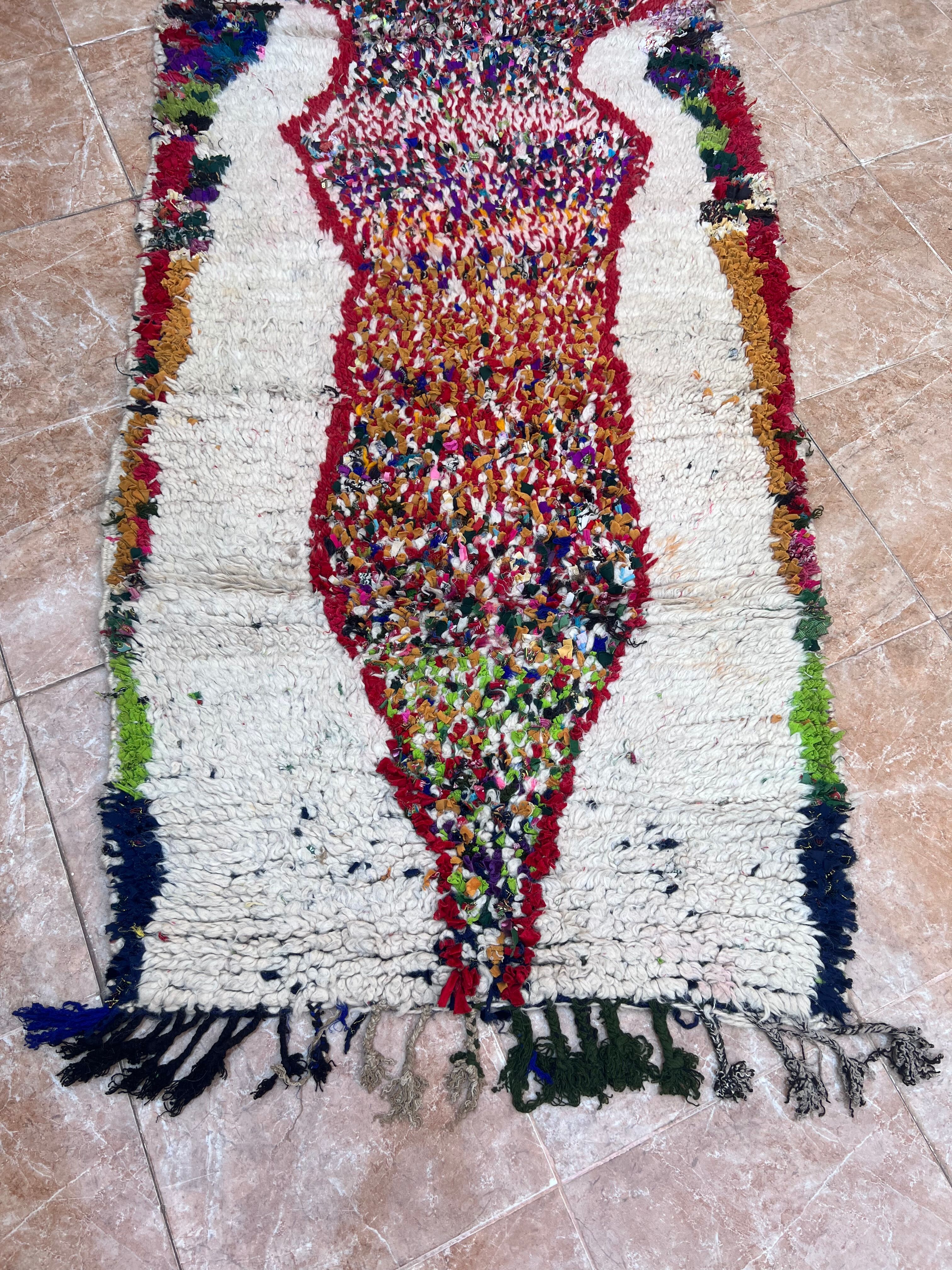 Vintage Boujaad wool table runner: red and black Moroccan rug.