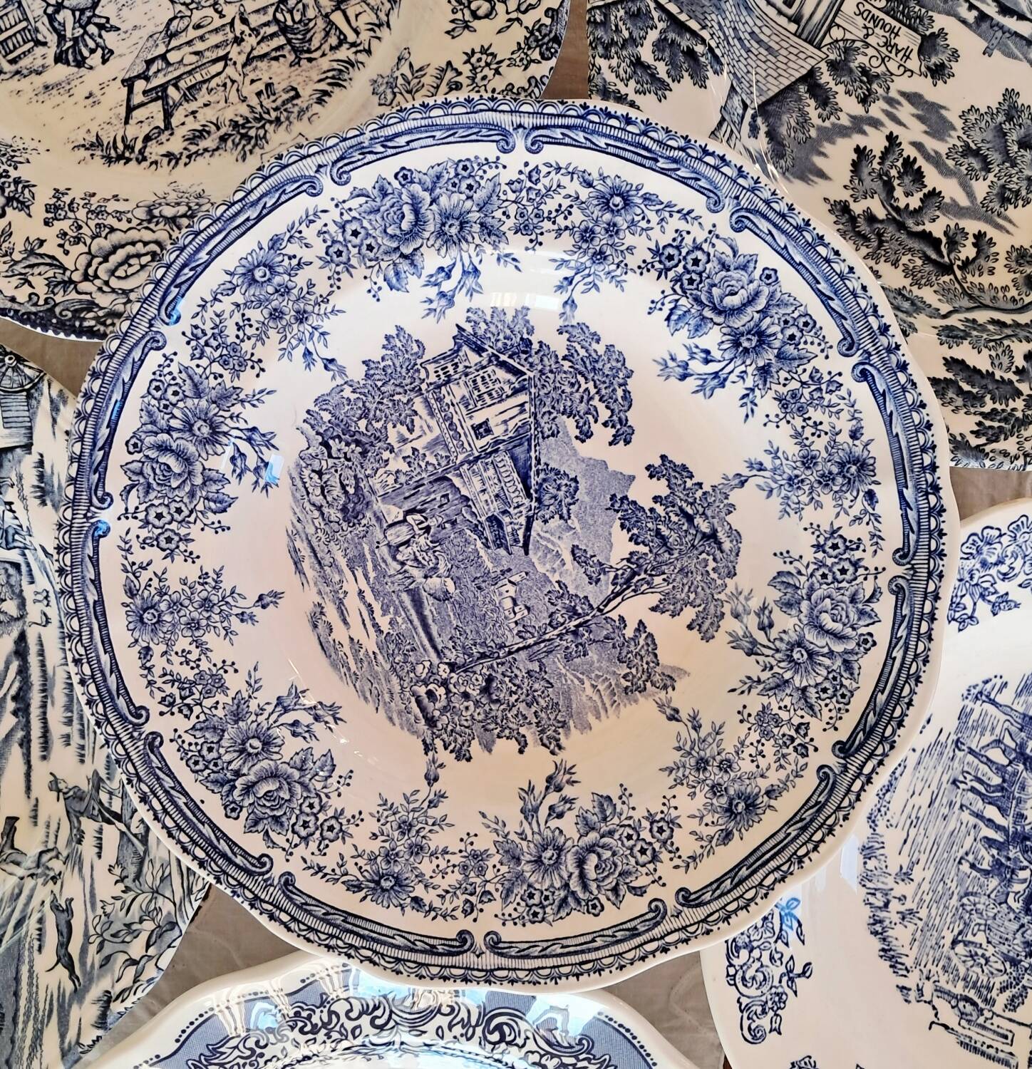 Mismatched antique soup plates